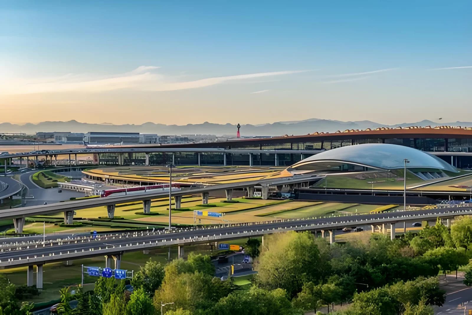 Illustrative image: Capital Airport terminal exterior and approach road