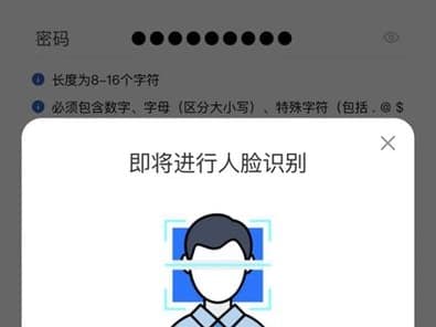 Illustrative identity screen announcing a face-recognition check after document information entry